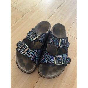 Birkenstock 245 Shiny Snake Blue Sandals, Unisex W7 M5